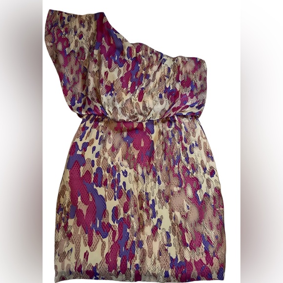 JESSICA SIMPSON Satin One Shoulder Colourful Cocktail/ Wedding Guest Dress - Picture 1 of 3